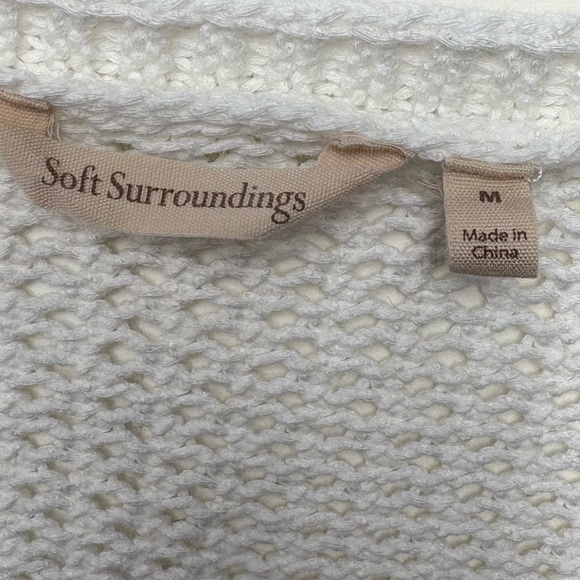 Soft Surroundings Open Knit Cropped Cardi Cardigan Size M White One-Button Front - Picture 9 of 10